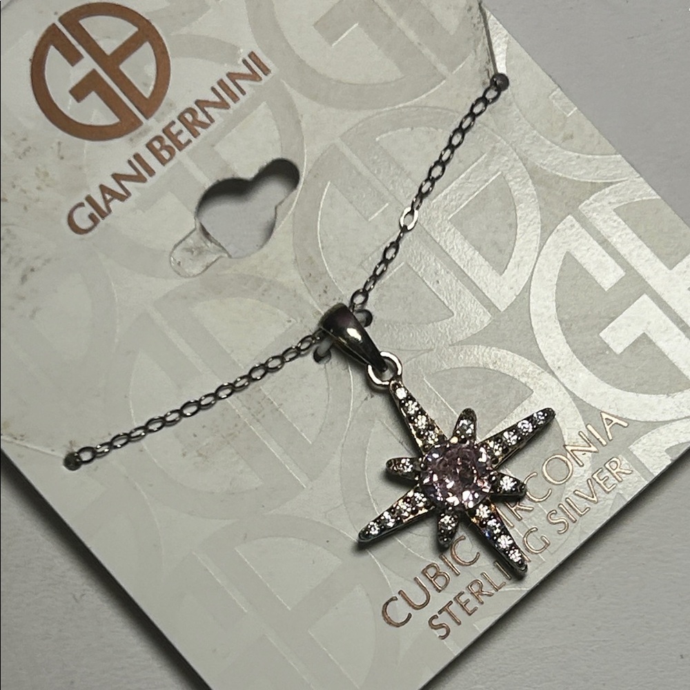 Giani Bernini Silver Starburst Necklace with Pink Center Cubic Zirconia
